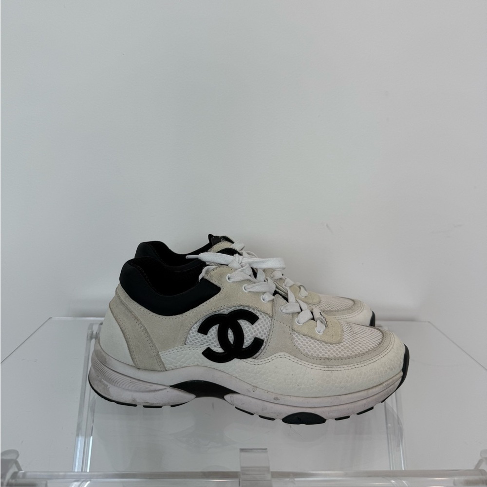 CHANEL white and black trainers